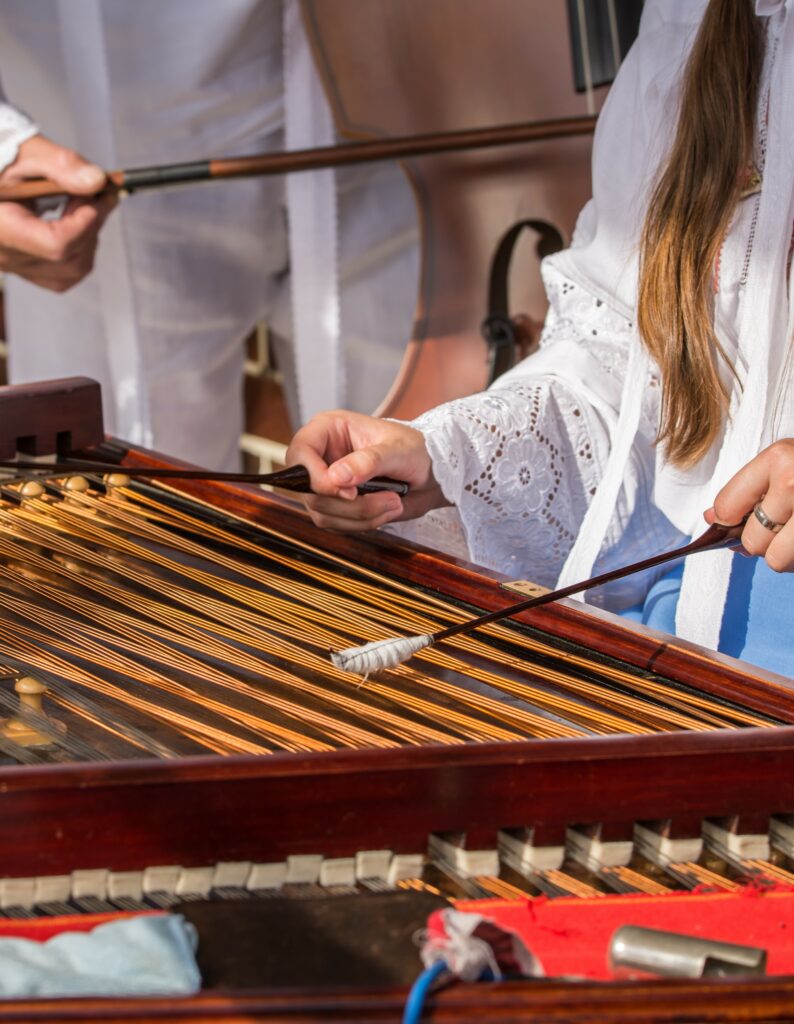 Female hands playing the cimbalom