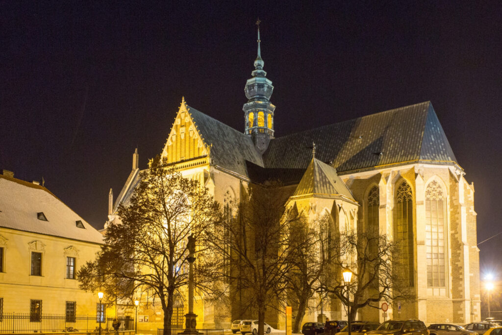 The Augustinian Abbey building illuminated at night