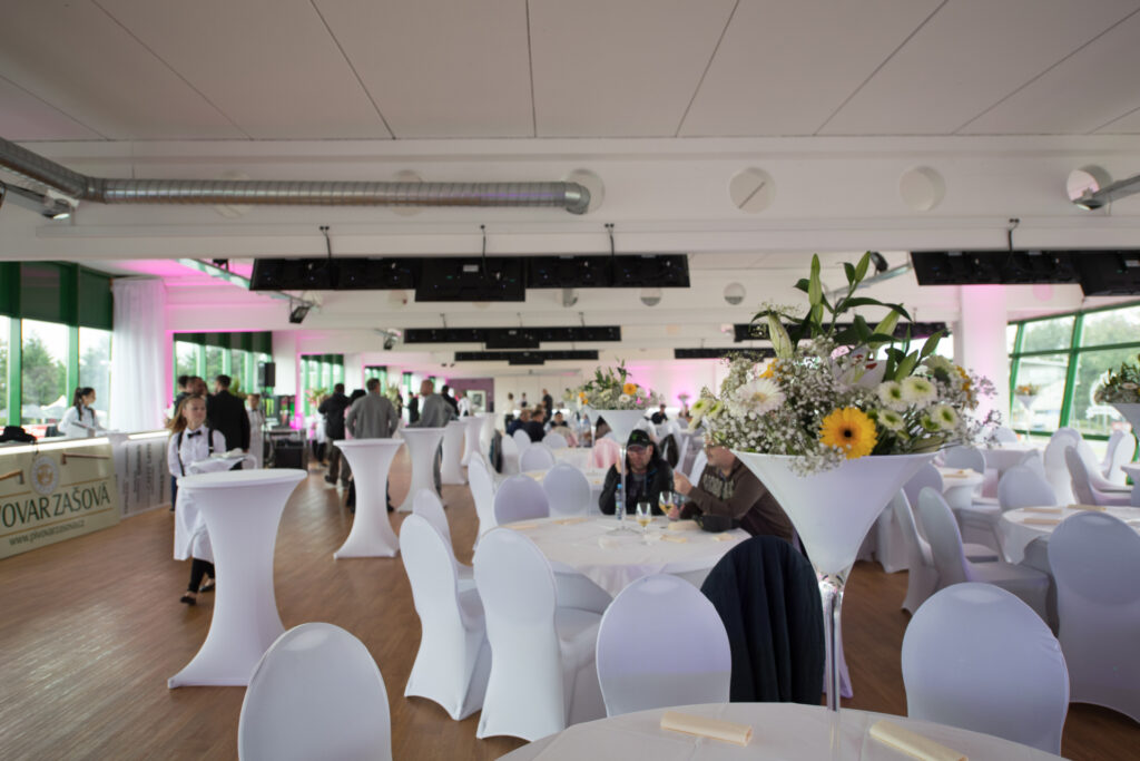 Conference lounge in the Grid Hotel with a banquet-style arrangement