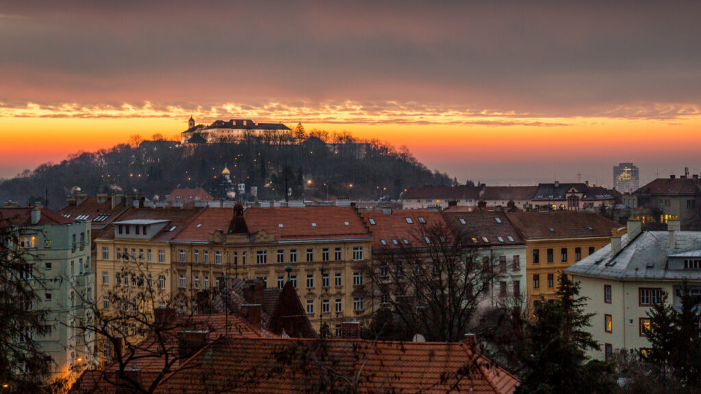 The view of Brno with Špilberk castle on top of the hill
